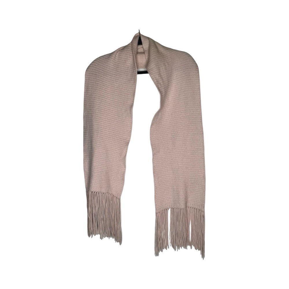 Castlerig 100% Cashmere Scarf Pale Pink Waffle Knit Fringe Trim Luxury